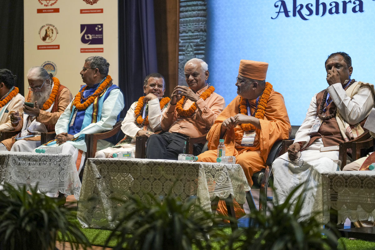 Renowned Sanskrit scholars from across the globe during the special panel on Akshar Purushottam Darshan