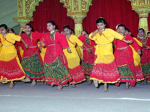 The balika mandal - girls group - enthusiastically performed a folk dance