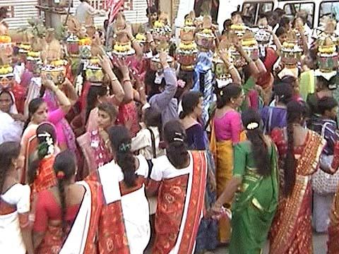  Women carrying Kalashes during the nagar yatra