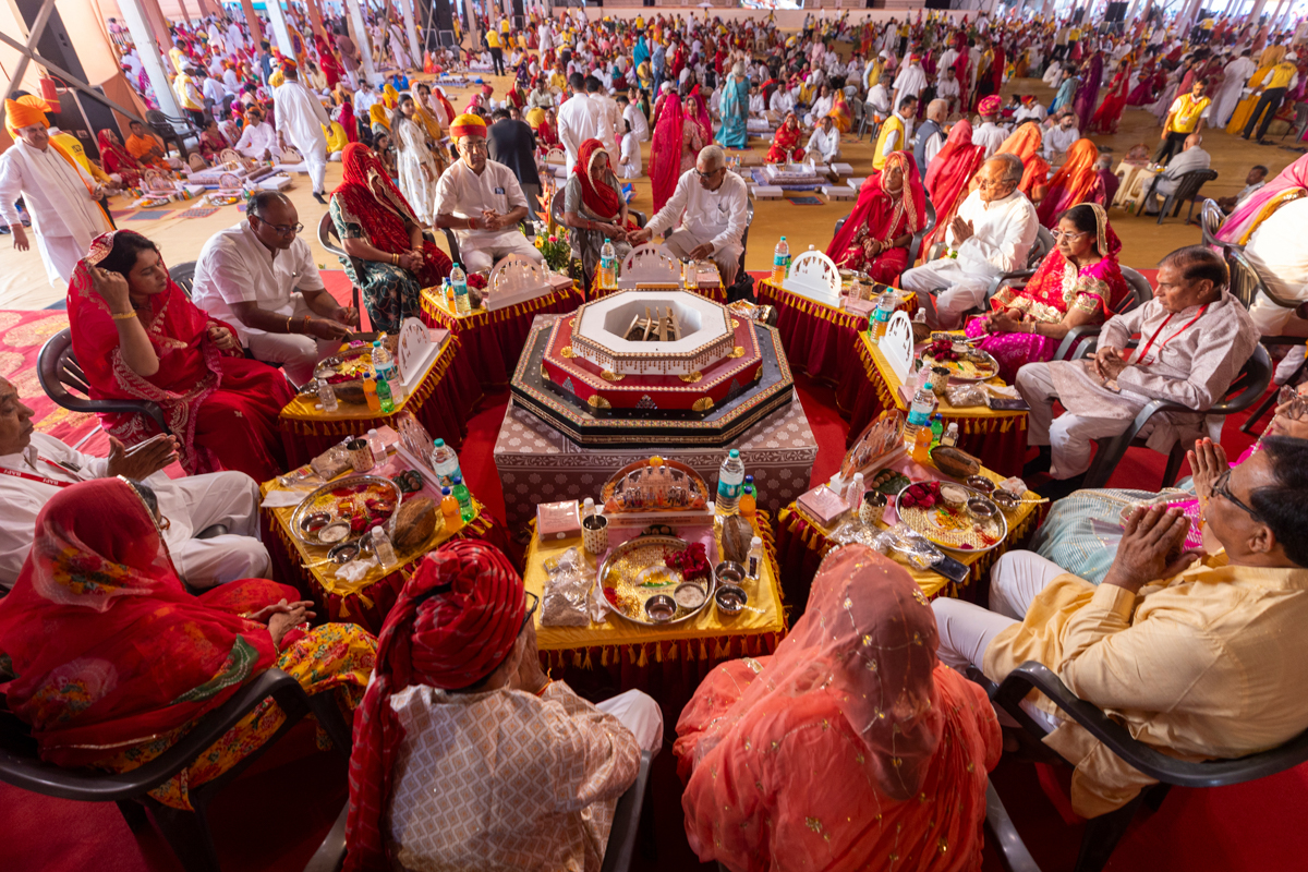 Devotees and well-wishers participate in the yagna rituals
