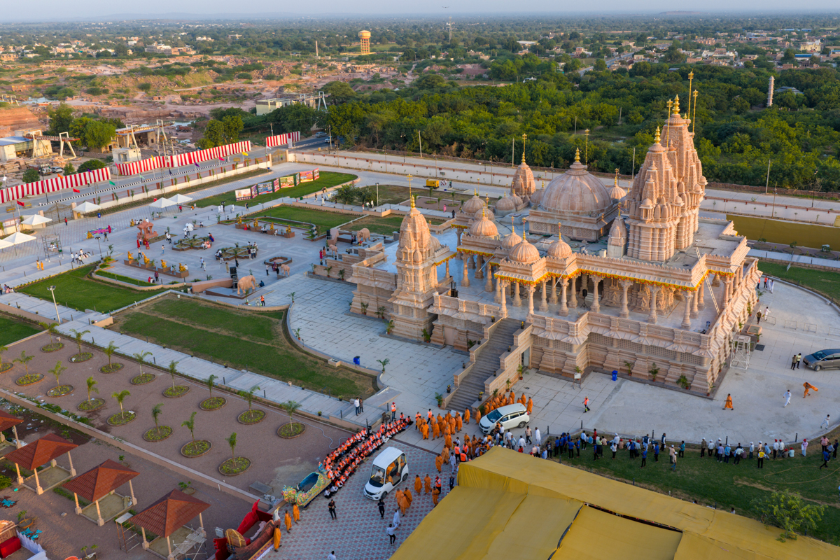 Aerial view of BAPS Shri Swaminarayan Mandir, Jodhpur