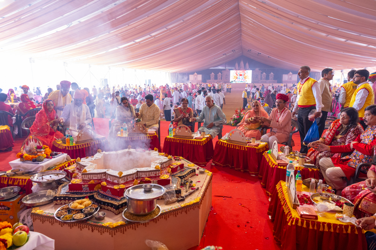 Devotees and well-wishers participate in the yagna rituals