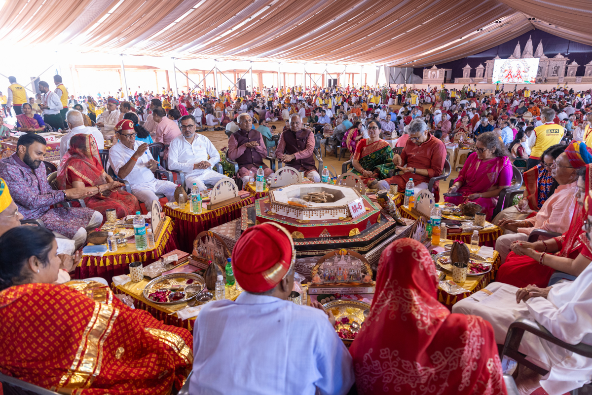 Devotees and well-wishers participate in the yagna rituals
