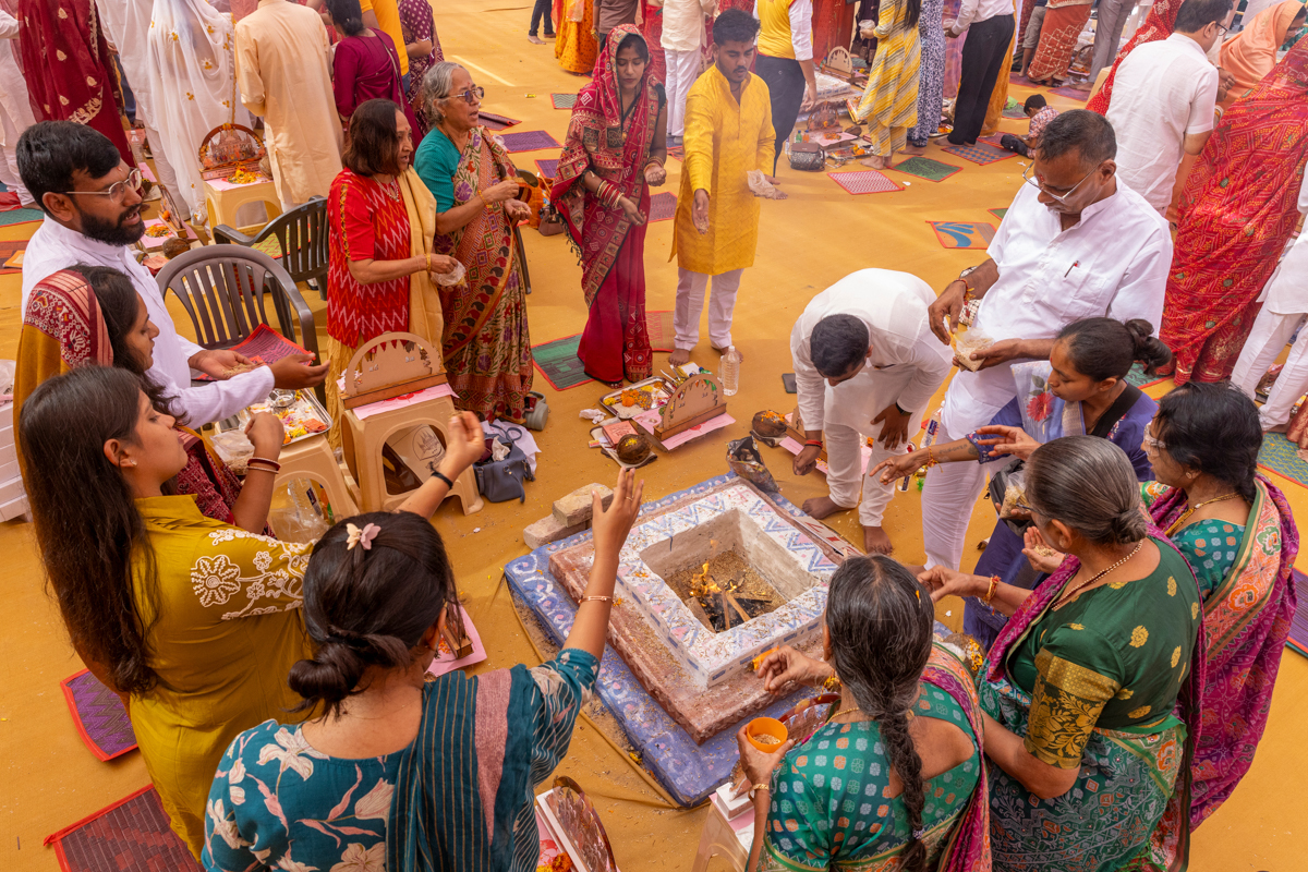 Devotees and well-wishers participate in the yagna rituals