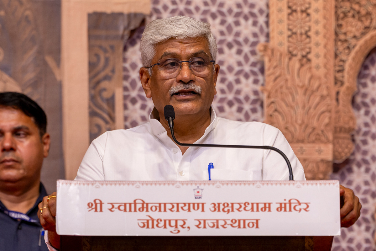 Shri Gajendra Singh Shekhawat, Hon. Union Minister of Culture of India, addresses the assembly