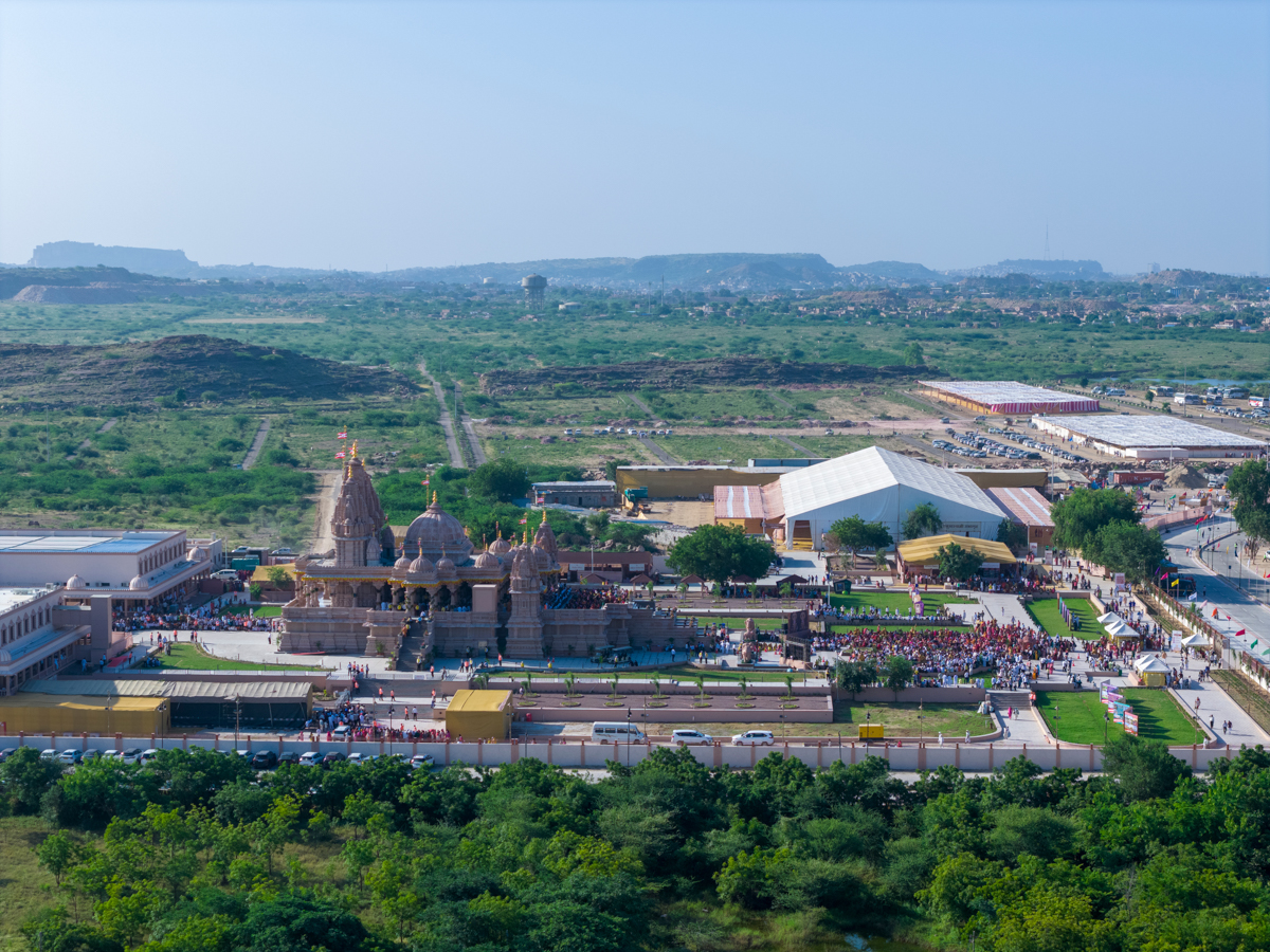 Aerial view of BAPS Shri Swaminarayan Mandir, Jodhpur