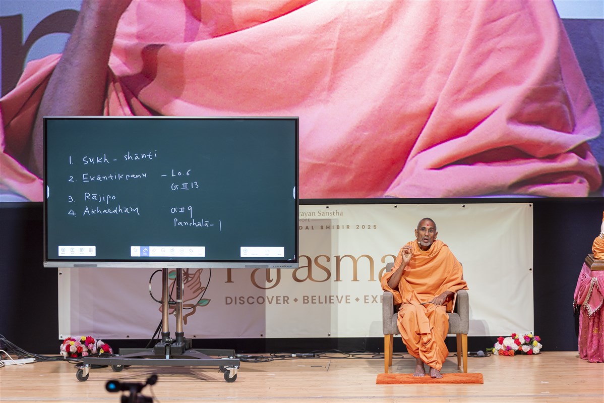 In an engaging classroom-style session, Atmatruptdas Swami explained how praptino vichar is both our right and our duty