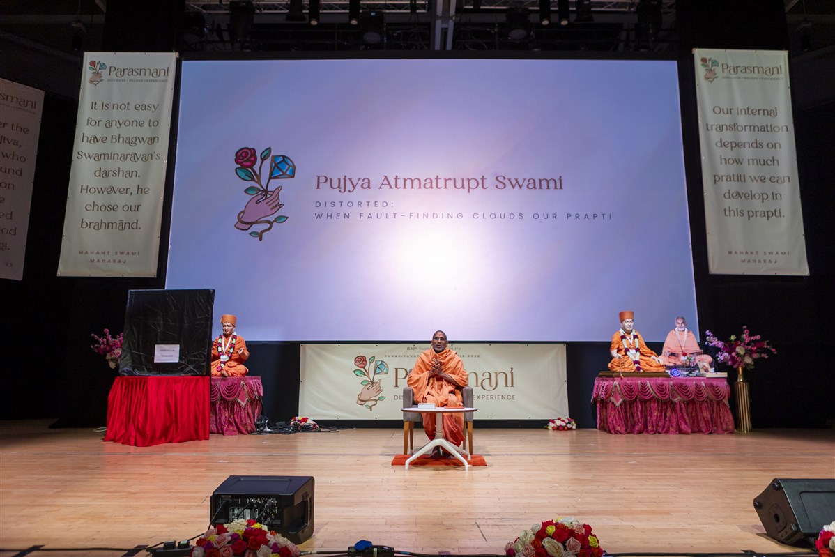 Atmatruptdas Swami guided delegates about the dangers of fault-finding in clouding our prapti