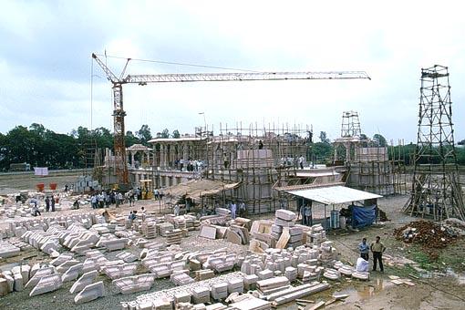 The mandir construction site from the rear