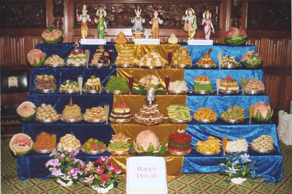Annakut offered to Shri Akshar Purushottam Maharaj, Radha Krishna Dev and Shri Sita Ram Dev in the House of Commons, UK