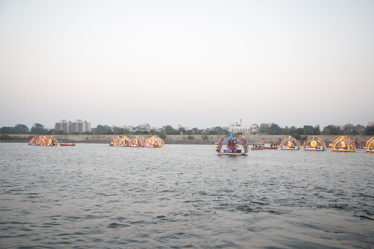 Decorative floats on the River Sabarmati
