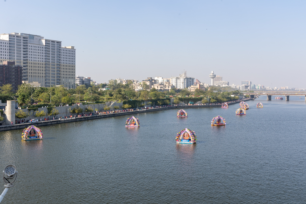 Decorative floats on the River Sabarmati
