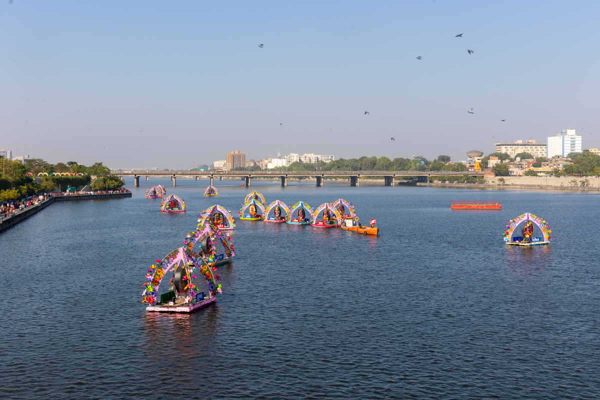 Decorative floats on the River Sabarmati