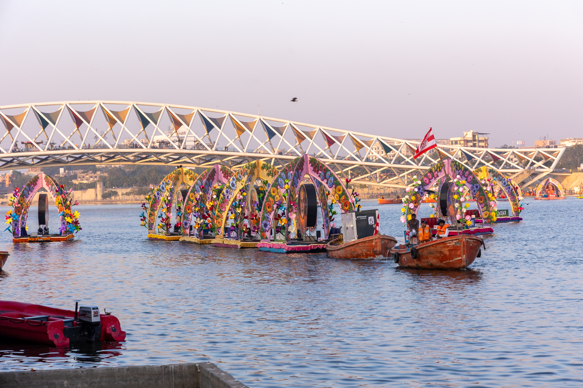 Decorative floats on the River Sabarmati
