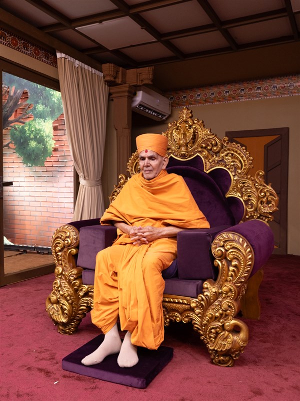 Swamishri watches a video presentation