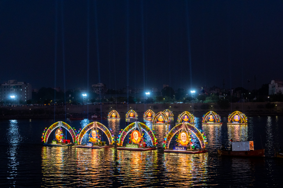 Decorative floats on the River Sabarmati