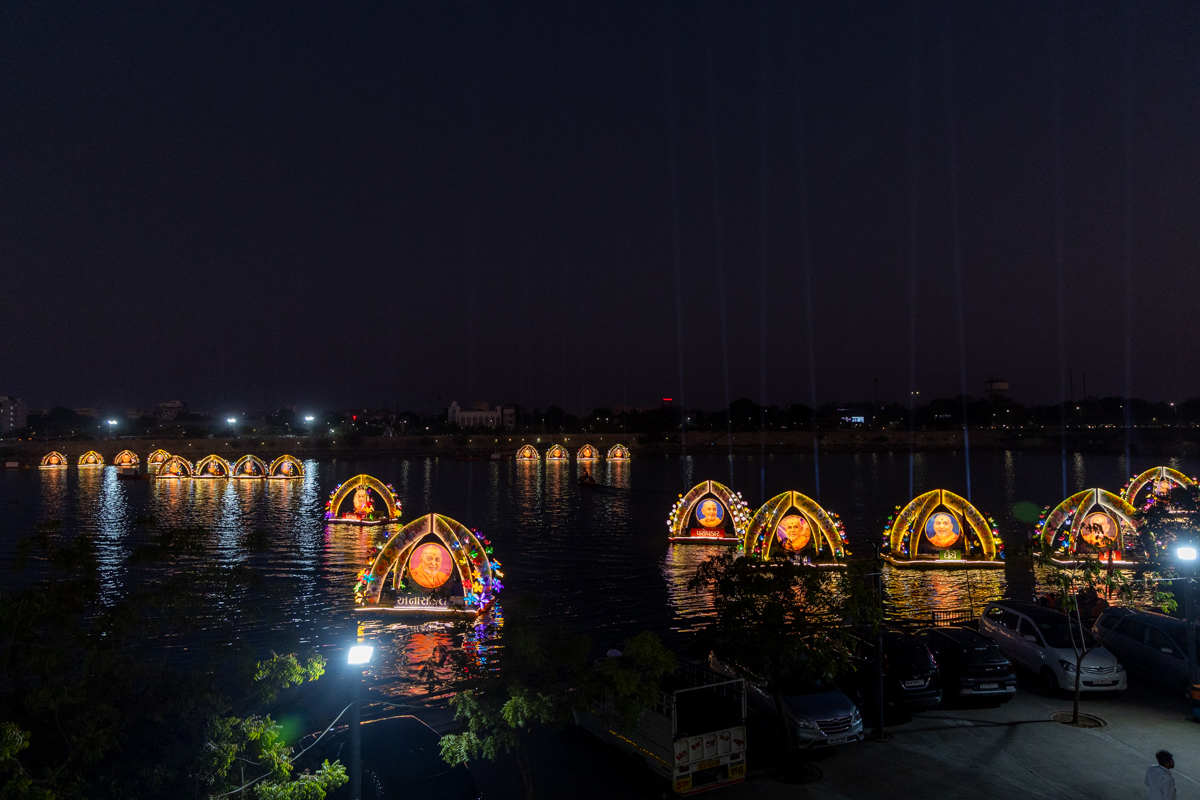 Decorative floats on the River Sabarmati
