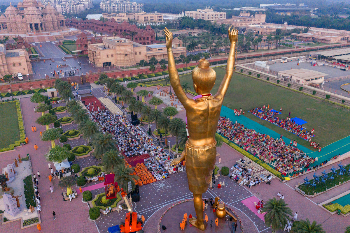 Aerial view of the pre-pratishtha rituals