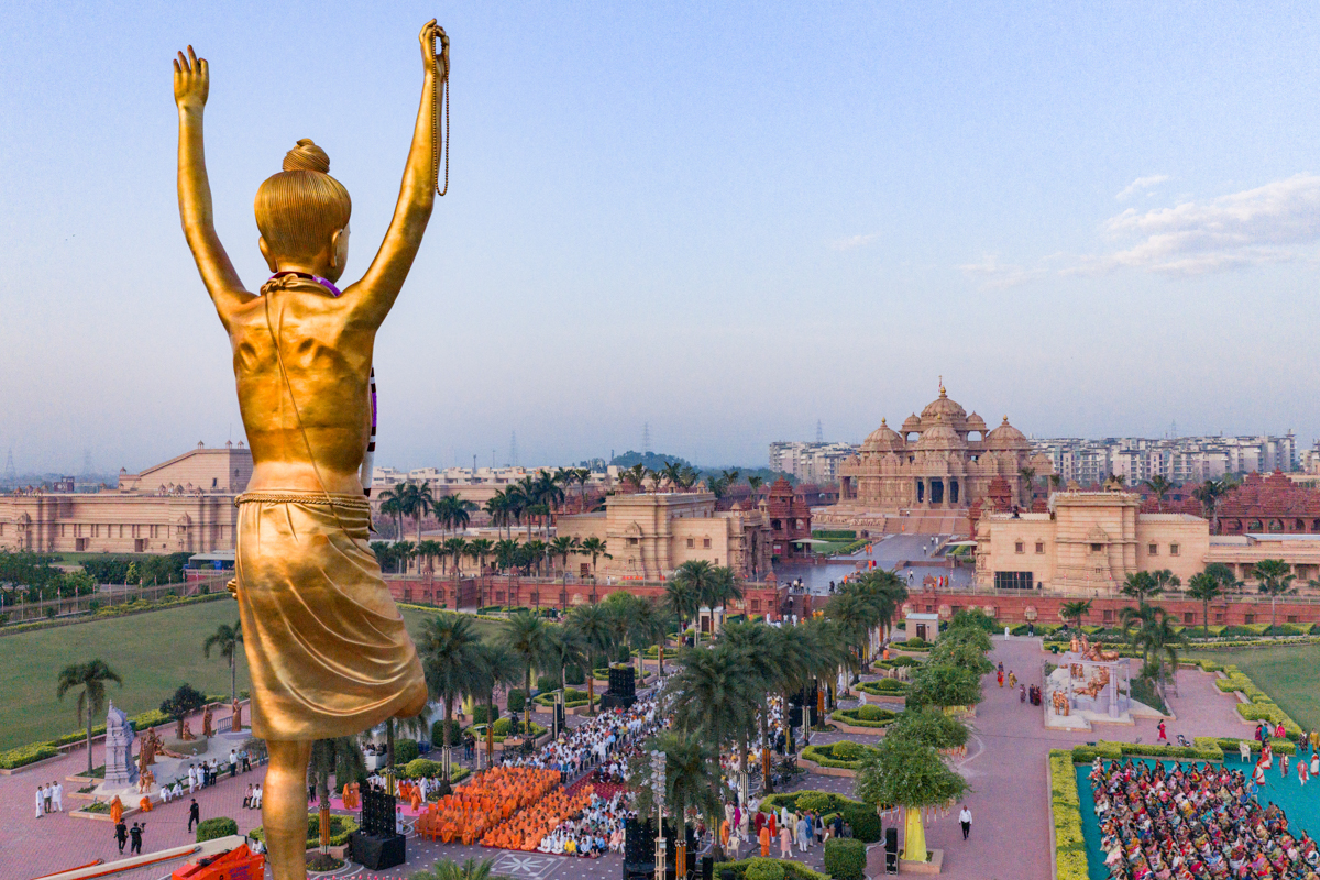 Aerial view of the pre-pratishtha rituals