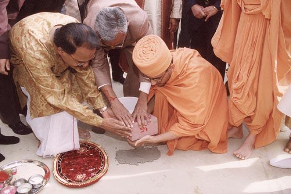 Vedic ceremony for placing of the first stone of the sanctum sanctorum