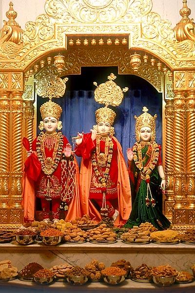 Annakut before Shri Harikrishna Maharaj and Shri Radha Krishna Dev