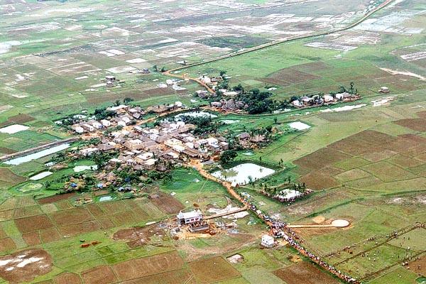 Aerial view of newly constructed villages of Banipat by BAPS