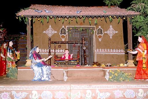 The festival stage depicts the birth of Ghanshyam Maharaj in the village of Chhapiya