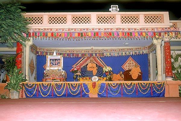 Swamishri on stage during the Satsang assembly