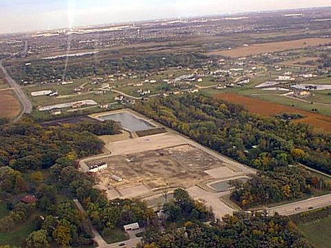 An aerial view of the Chicago Mandir & Cultural Complex site 