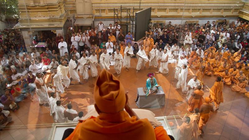  Sadhus and parshads rejoice before Bhagwan Swaminarayan (Utsav murti)