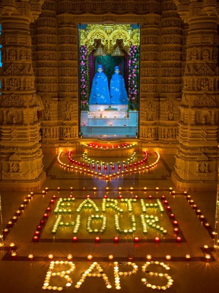 Earth Hour 2013 inside the BAPS Shri Swaminarayan Mandir, Los Angeles CA