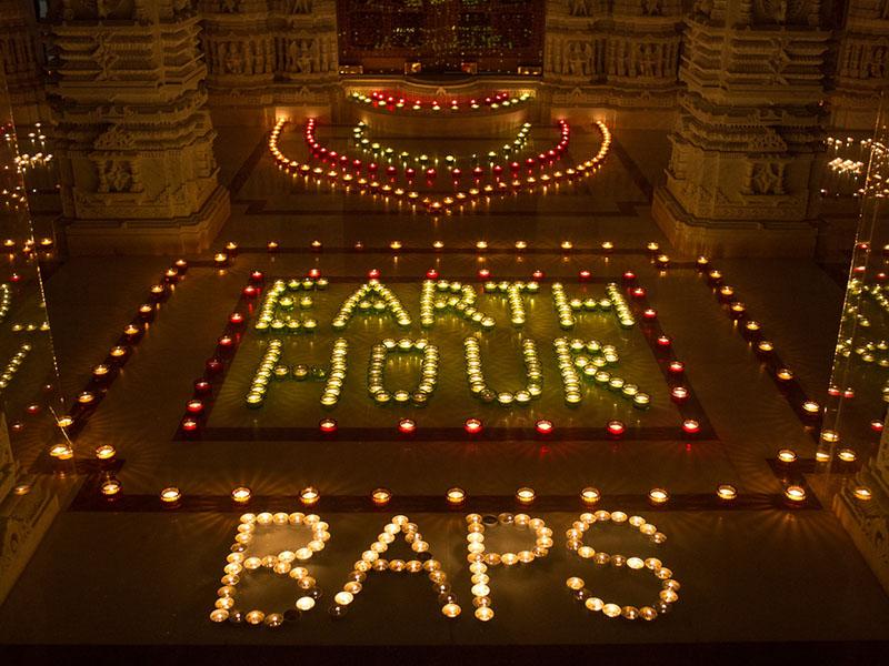 Earth Hour 2013 inside the BAPS Shri Swaminarayan Mandir. Los Angeles CA