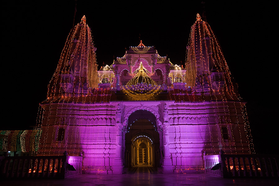 Mandir decorated with lights