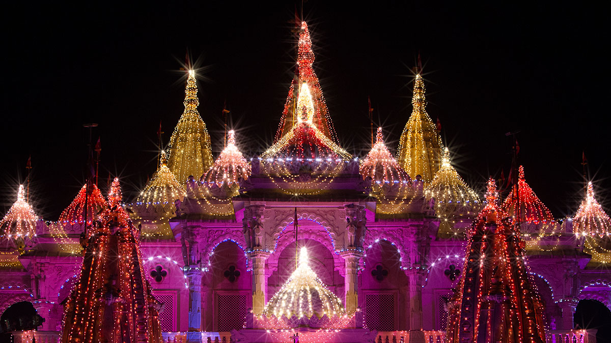 Mandir decorated with lights