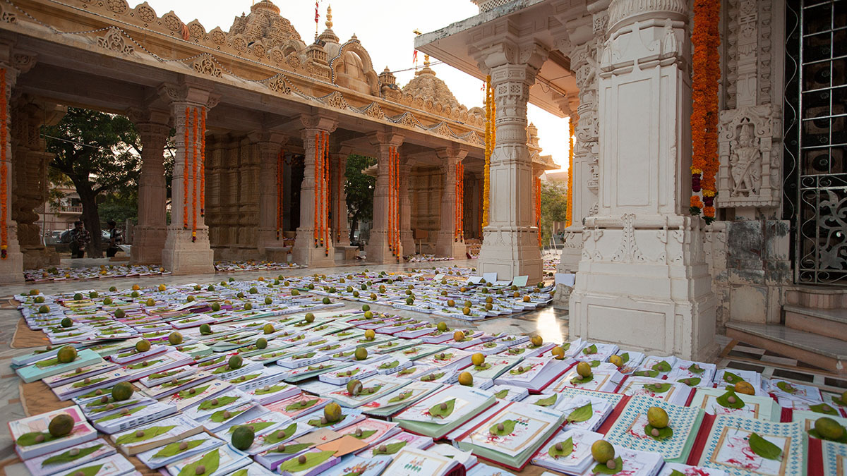 Account books laid out in preparation for Chopda Pujan