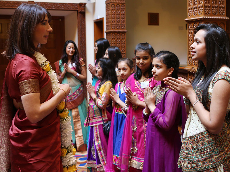 Samantha Cameron is welcomed at the mandir on the Hindu New Year day