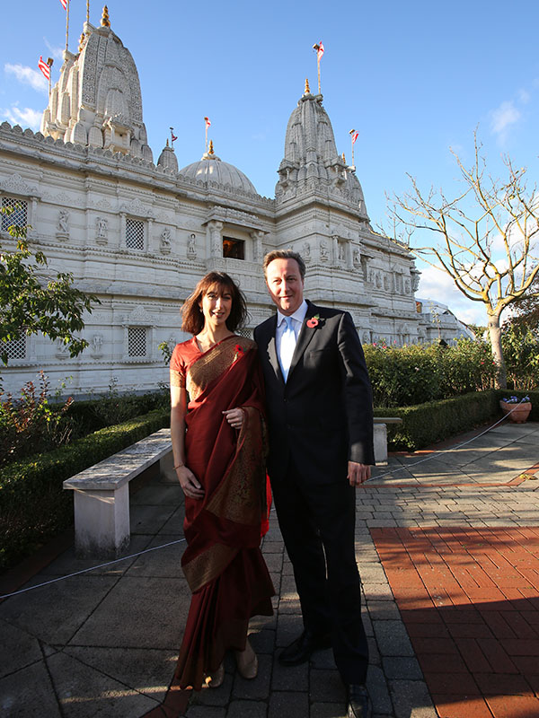 PM David Cameron and Samantha Cameron at the London Mandir