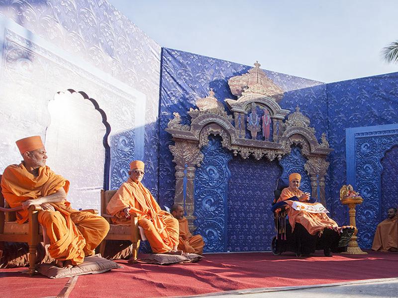 HH Pramukh Swami Maharaj  and senior sadhus during the diksha ceremony
