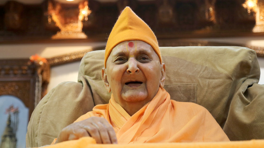 HH Pramukh Swami Maharaj in a divine, jovial mood