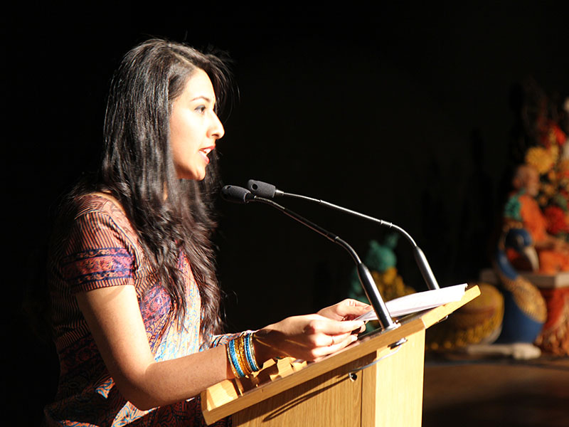 A yuvati delivers a speech
