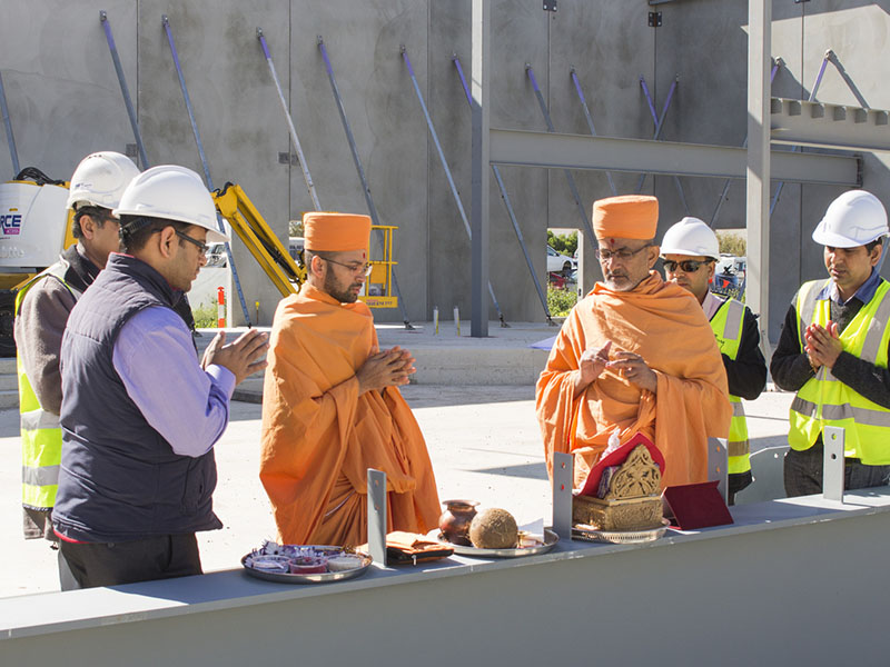Mandir construction site visit and prayers