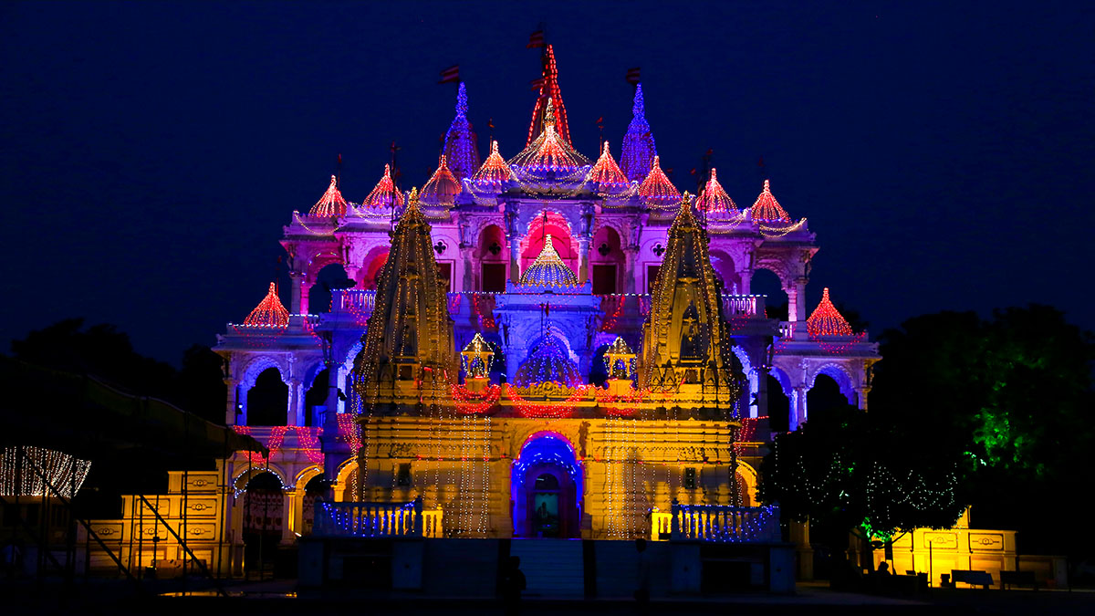 BAPS Shri Swaminarayan Mandir, Sarangpur, lit up for Diwali celebrations