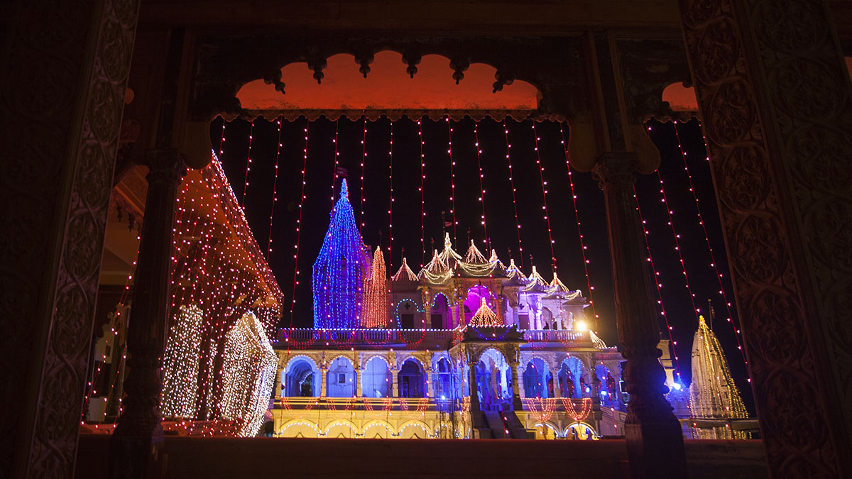 BAPS Shri Swaminarayan Mandir, Sarangpur, lit up for Diwali celebrations