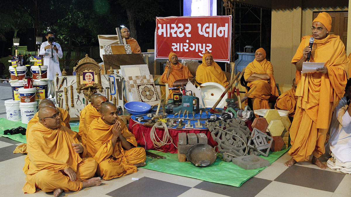 Presentation before Swamishri of items related to the constructions of mandirs in the evening