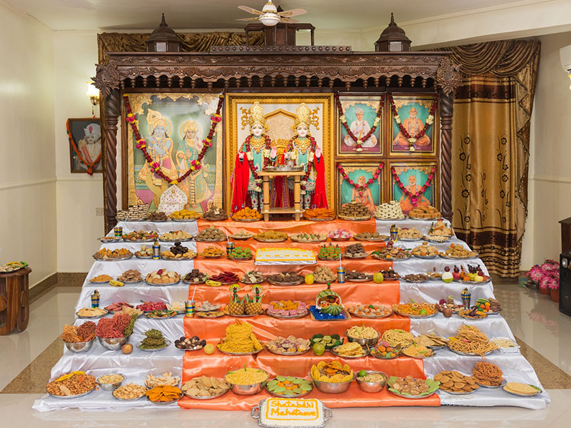 Annakut offered to Thakorji at the BAPS Shri Swaminarayan Mandir, Tanga, Tanzania