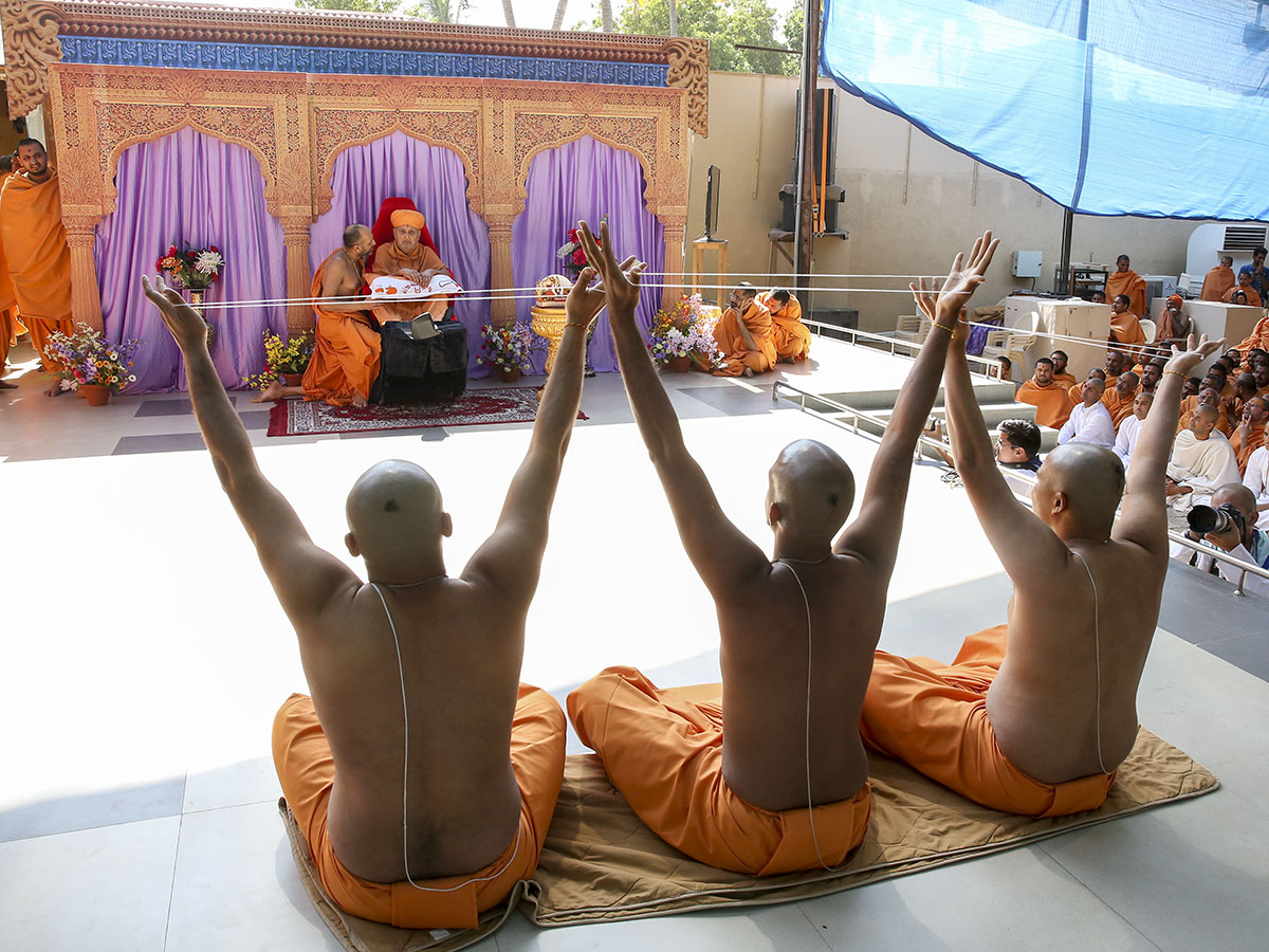 Newly initiated sadhus participate in first diksha ceremony - three parshads given diksha as sadhus during this ceremony