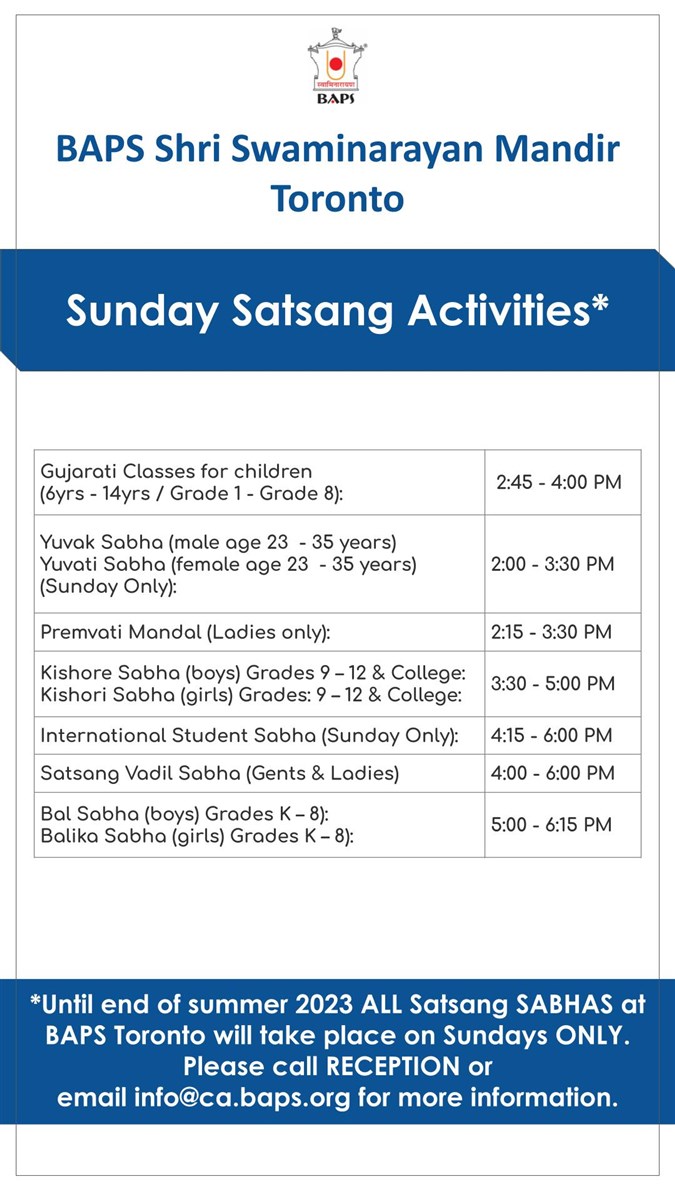 Sunday Satsang Activities*