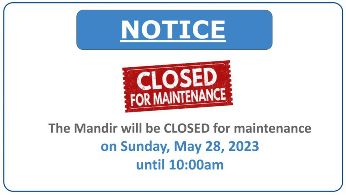 MANDIR CLOSED until 10am